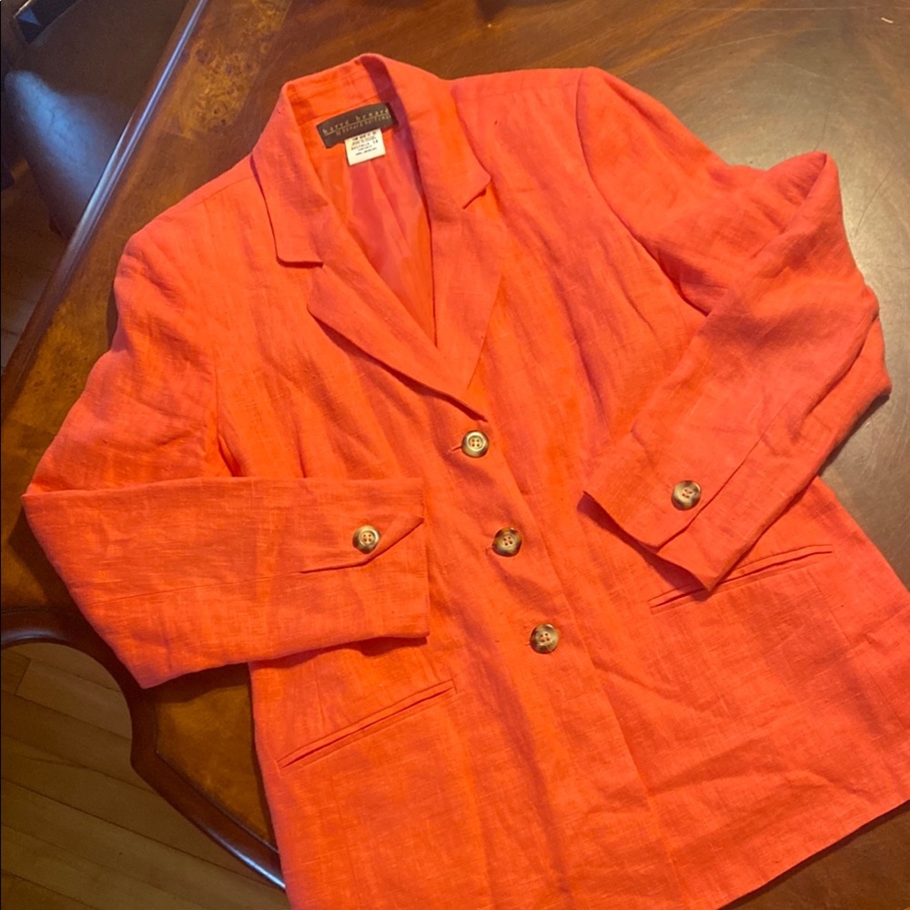 Classic Linen Blend Orange Blazer - Women's Tailored Jacket